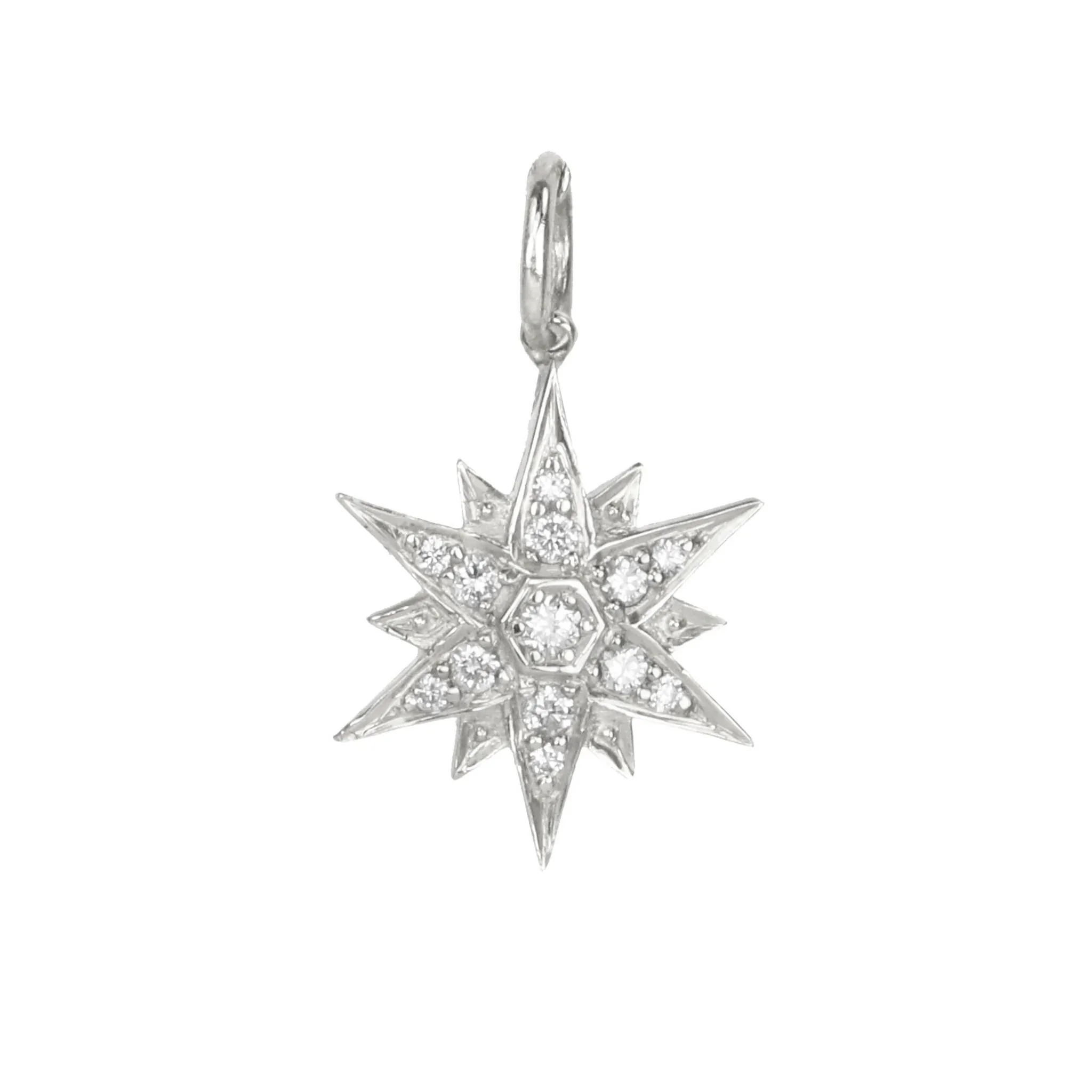 10K White Gold North Star Pave Diamond Pendant