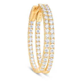 14k Yellow Gold 35mm Classic Diamond Inside Out Hoop Earrings 2.69 carats tw