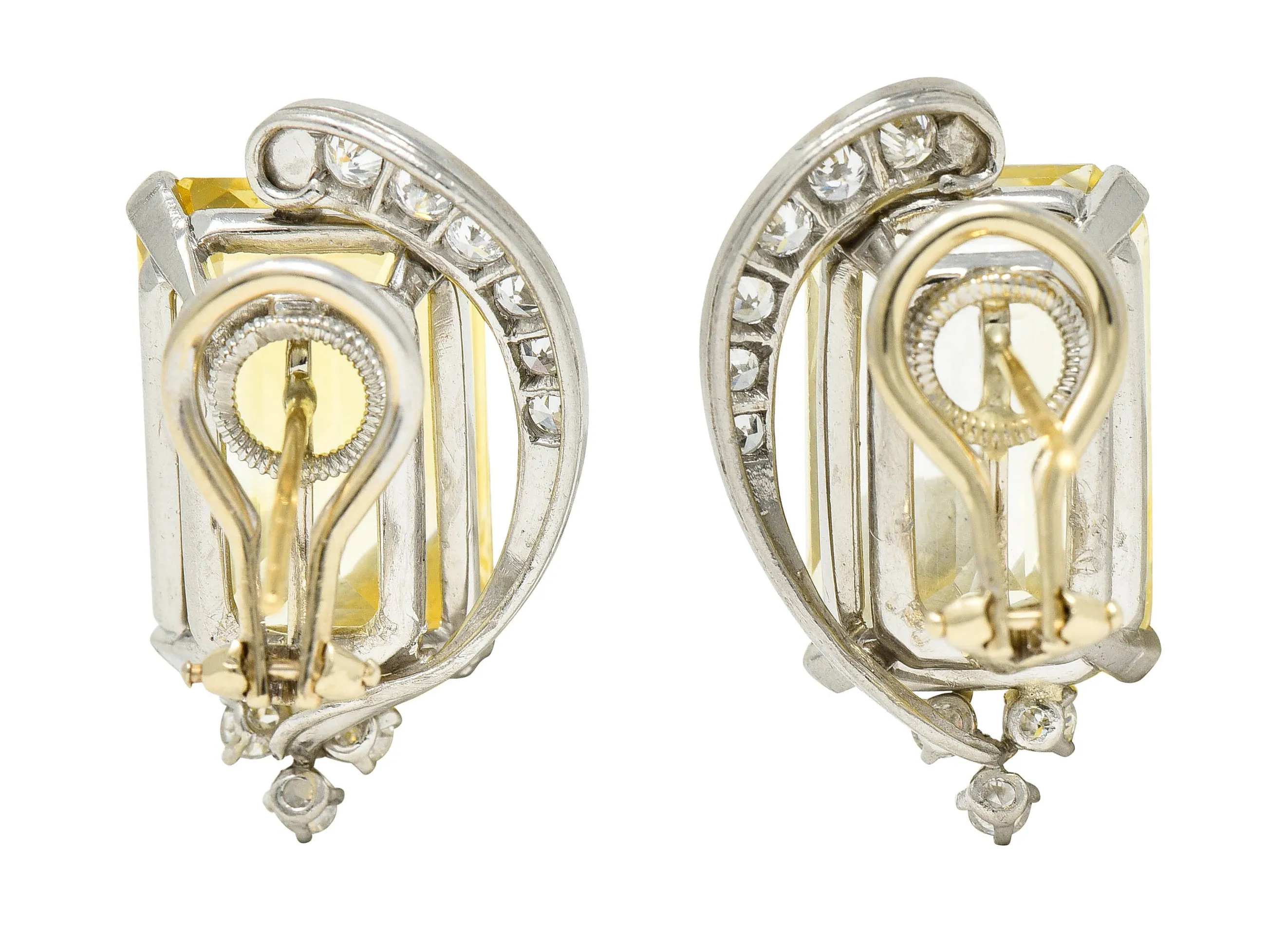 1950's Mid-Century 28.05 CTW Yellow Sapphire Diamond Platinum Earrings