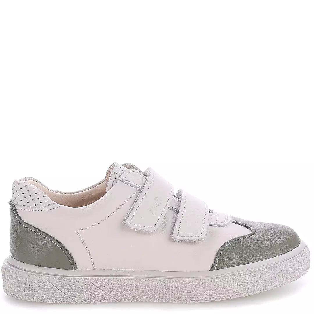 (2708D-28) Low Velcro sneakers Cream - khaki