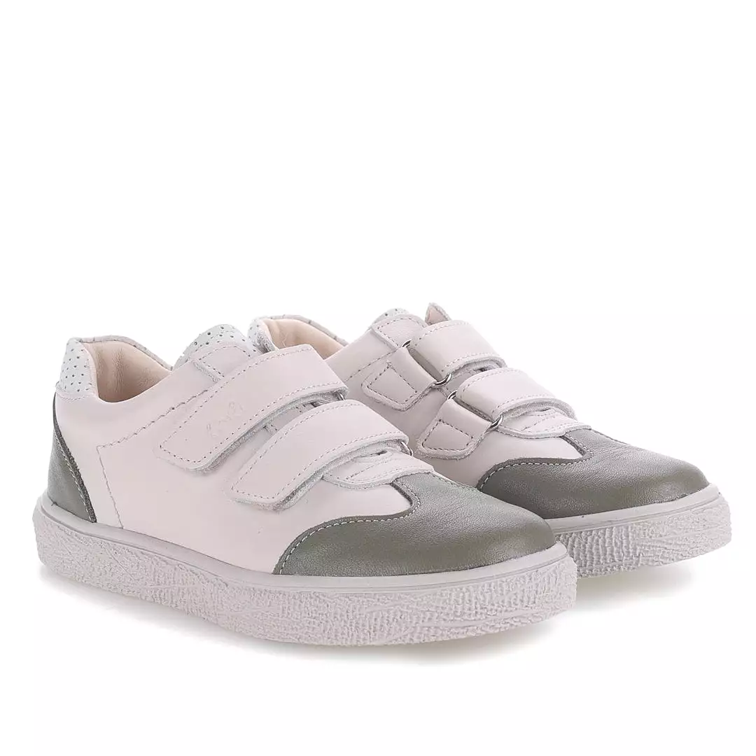 (2708D-28) Low Velcro sneakers Cream - khaki