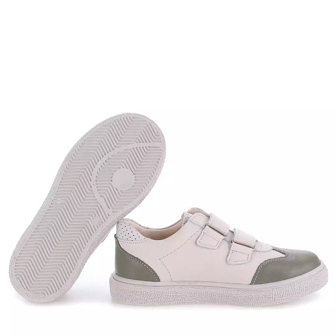 (2708D-28) Low Velcro sneakers Cream - khaki