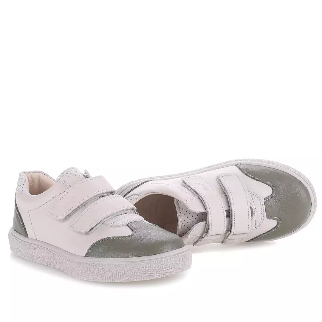 (2708D-28) Low Velcro sneakers Cream - khaki