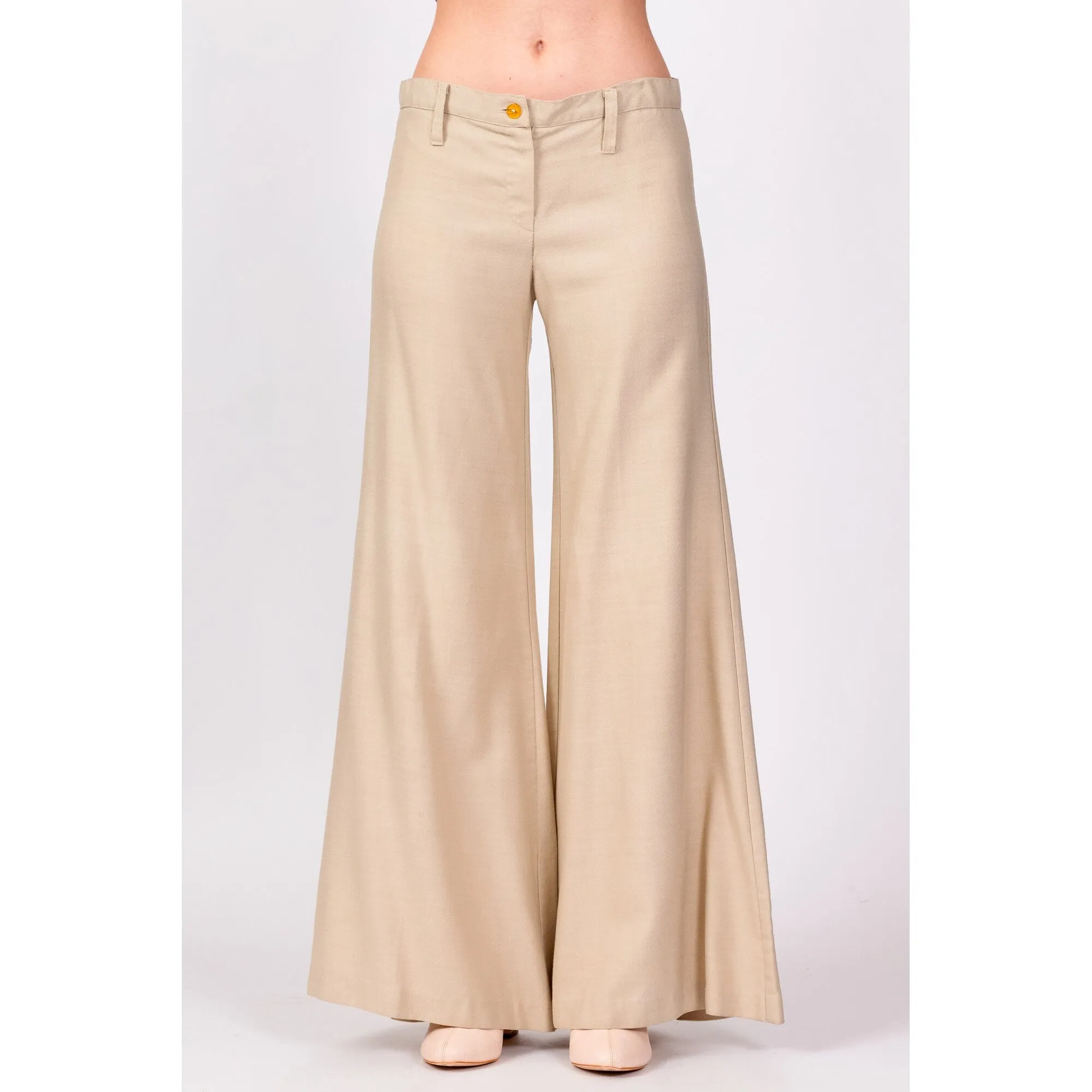 70s Khaki Low Rise Bell Bottoms - Extra Small