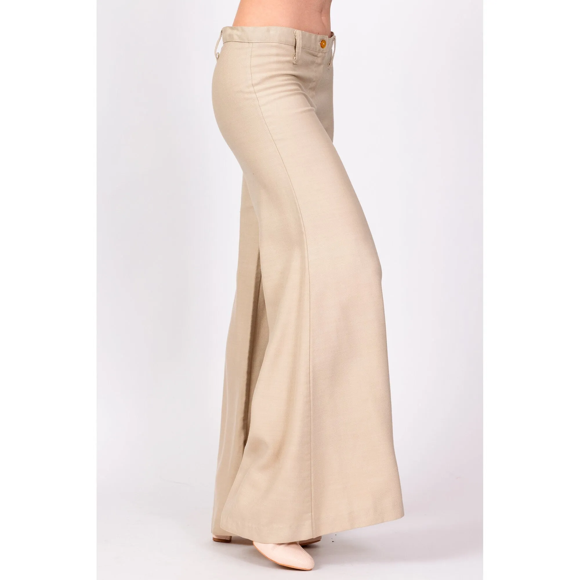 70s Khaki Low Rise Bell Bottoms - Extra Small