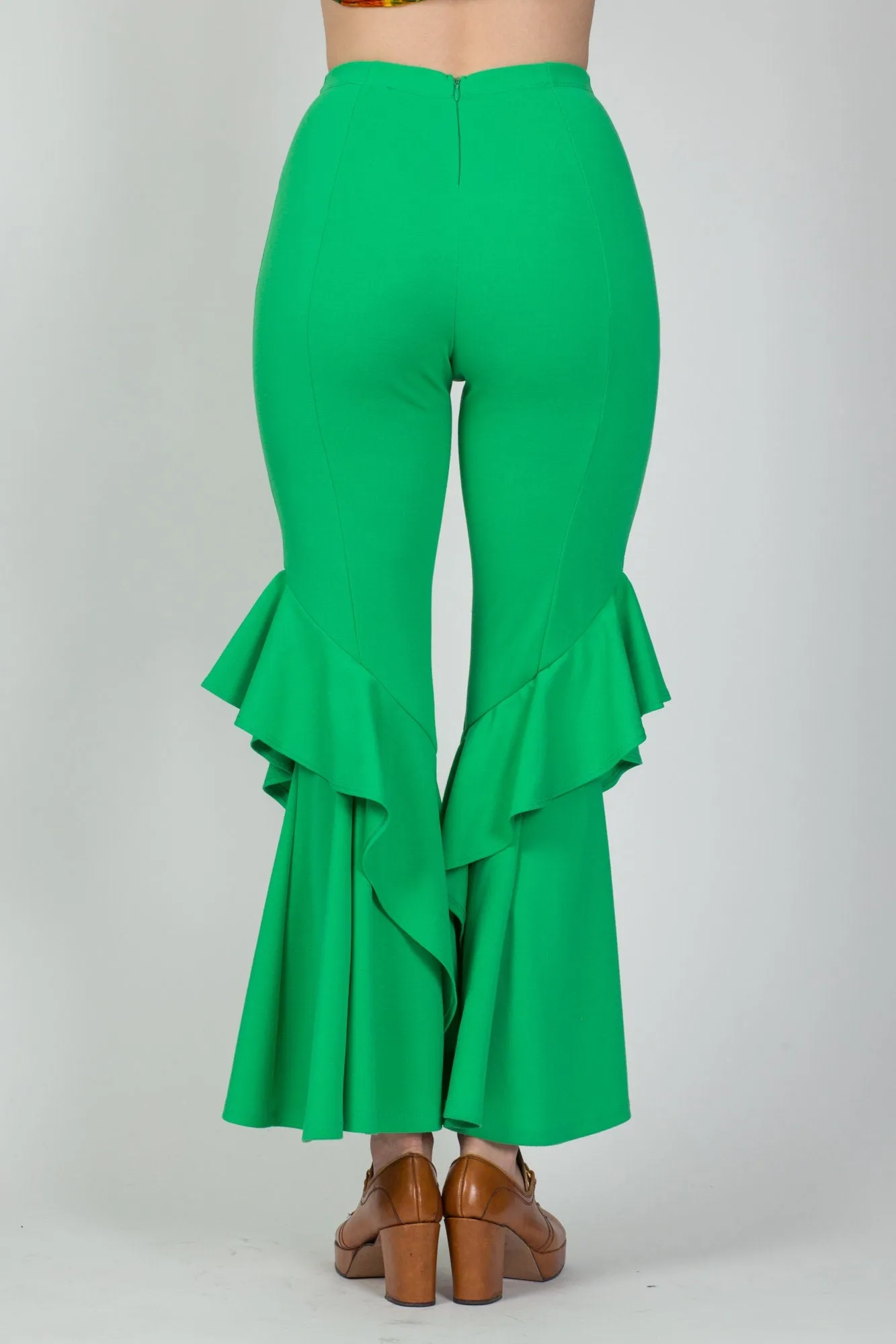 90s Y2K Does 70s Frog Green Hippie Bell Bottoms - Small