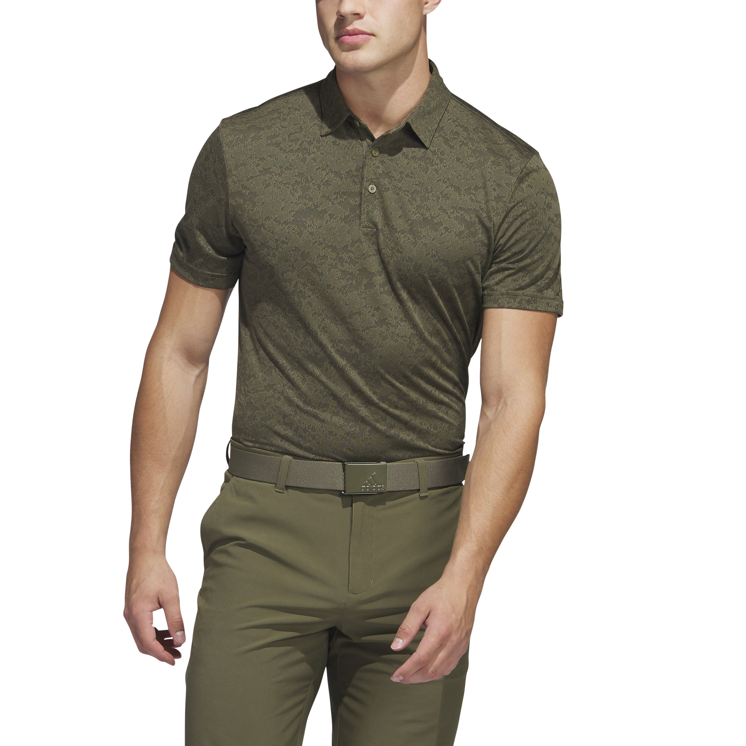 adidas Textured Jacquard Golf Polo Shirt - Olive Strata / Black SS23