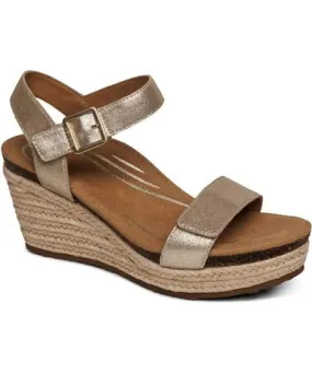 Aetrex Sydney Quarter Strap Espadrille Wedge Sandal In Champagne