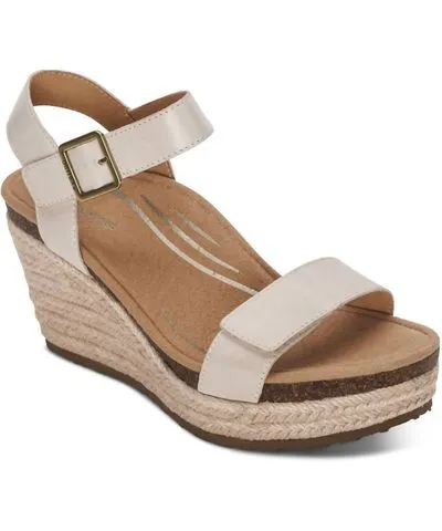 Aetrex Sydney Quarter Strap Espadrille Wedge Sandal In Ivory