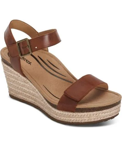 Aetrex Sydney Quarter Strap Espadrille Wedge Sandal In Walnut