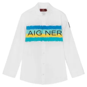 Aigner Shirt Blue And Yellow Logo White