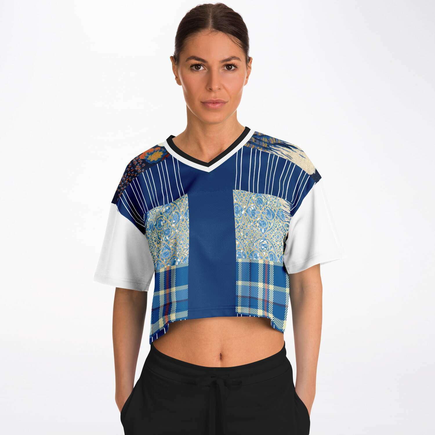 Andromeda Blue Patchwork Crop Jersey