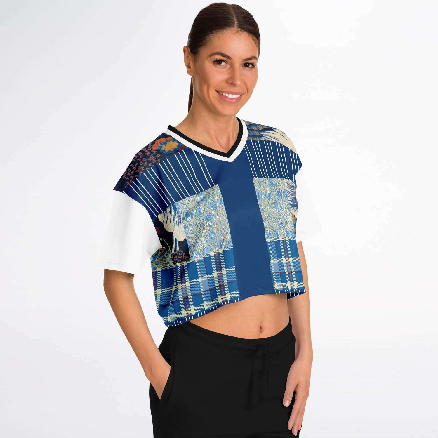 Andromeda Blue Patchwork Crop Jersey