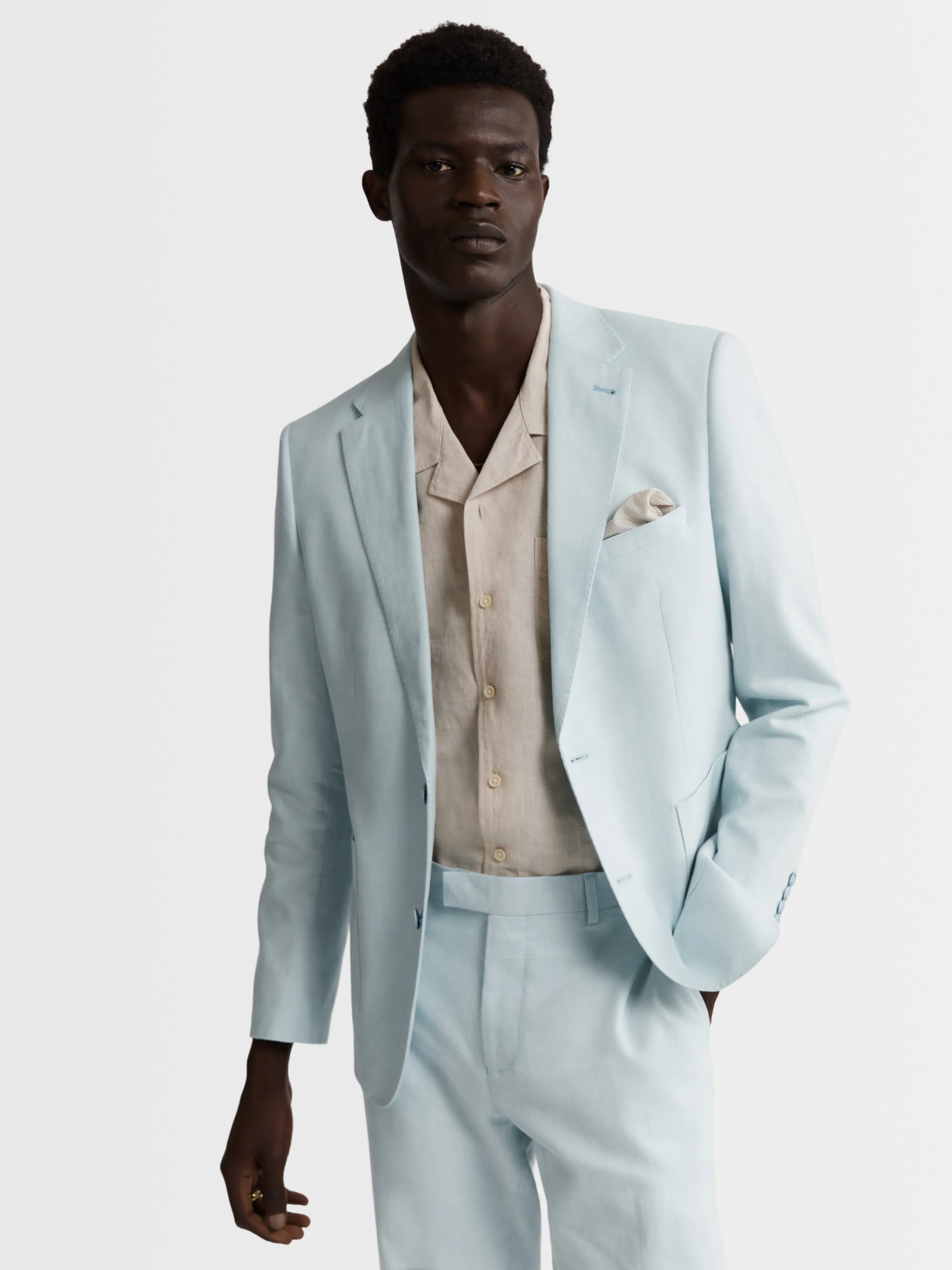 Archer Linen-Blend Slim Light Blue Suit Jacket