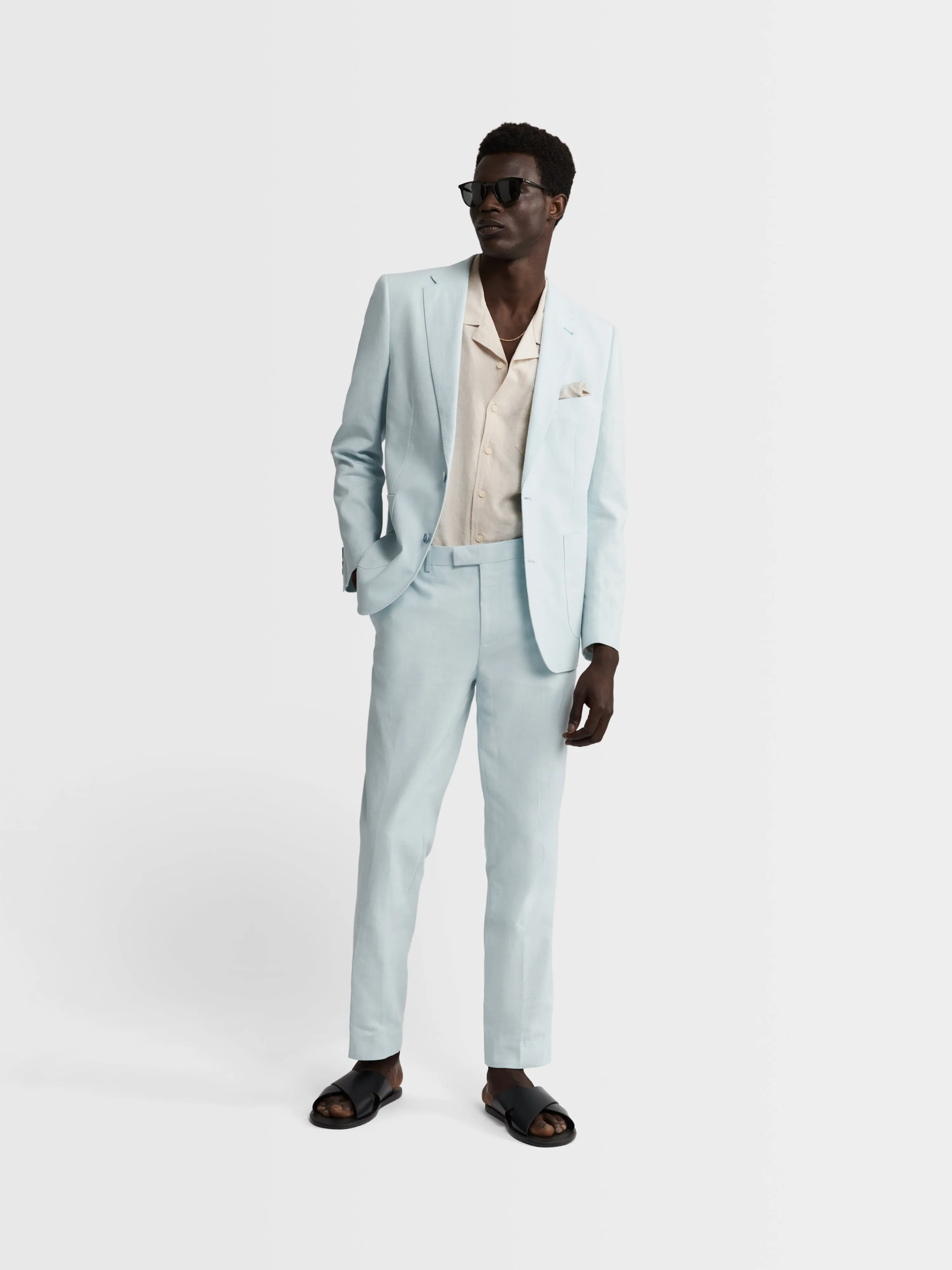 Archer Linen-Blend Slim Light Blue Suit Jacket