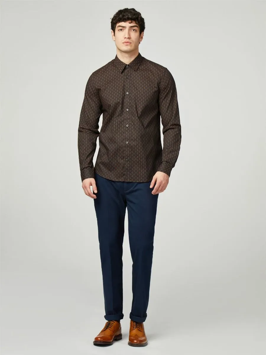 Ben Sherman Long Sleeve Linear Geo Print Shirt Black