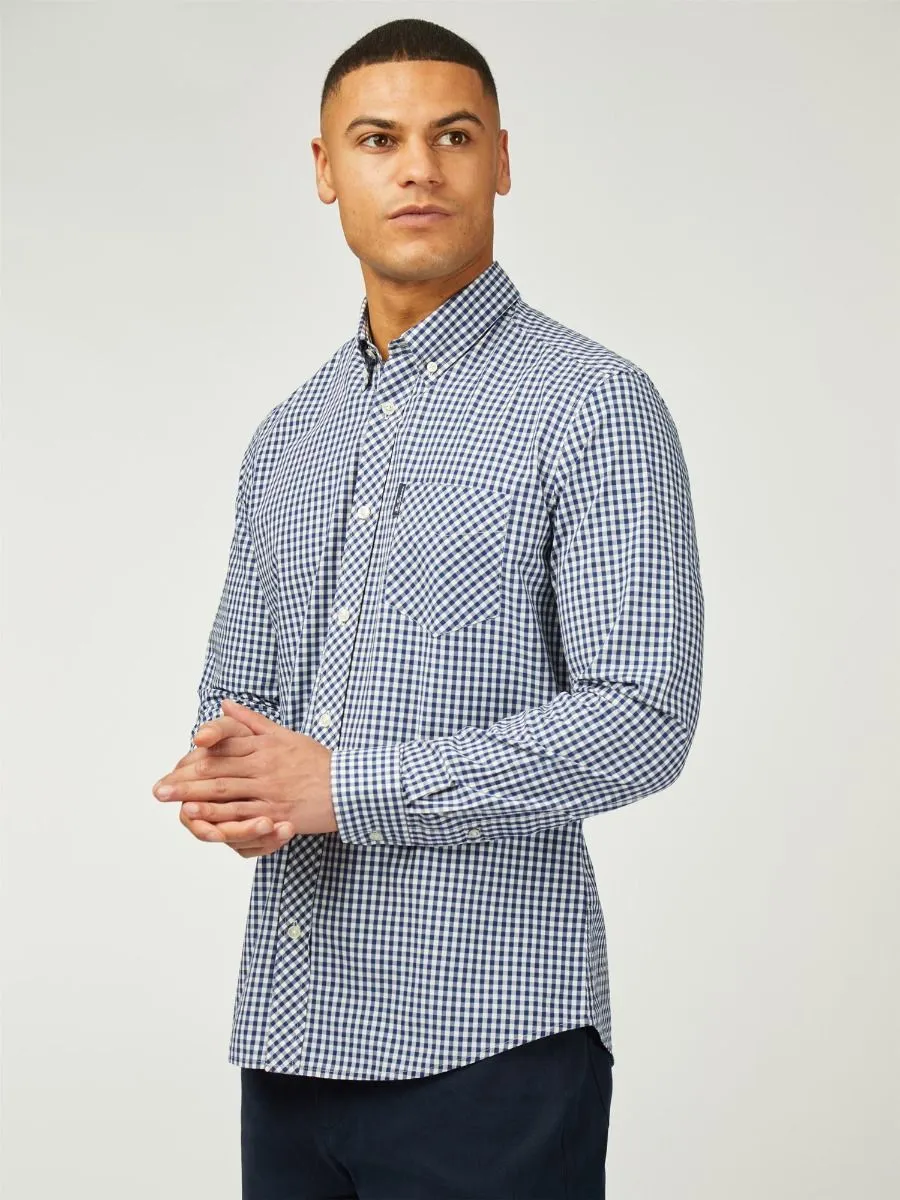 Ben Sherman Signature Long Sleeve Gingham Check Shirt Dark Blue