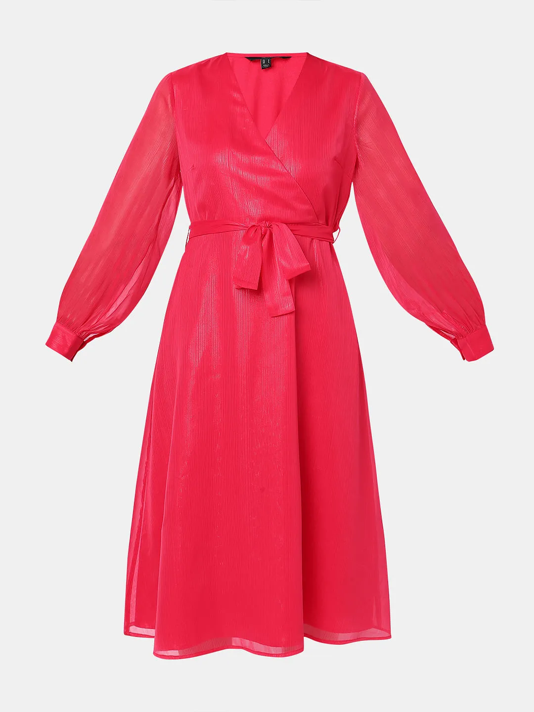 Berry Pink V-Neck Midi Dress