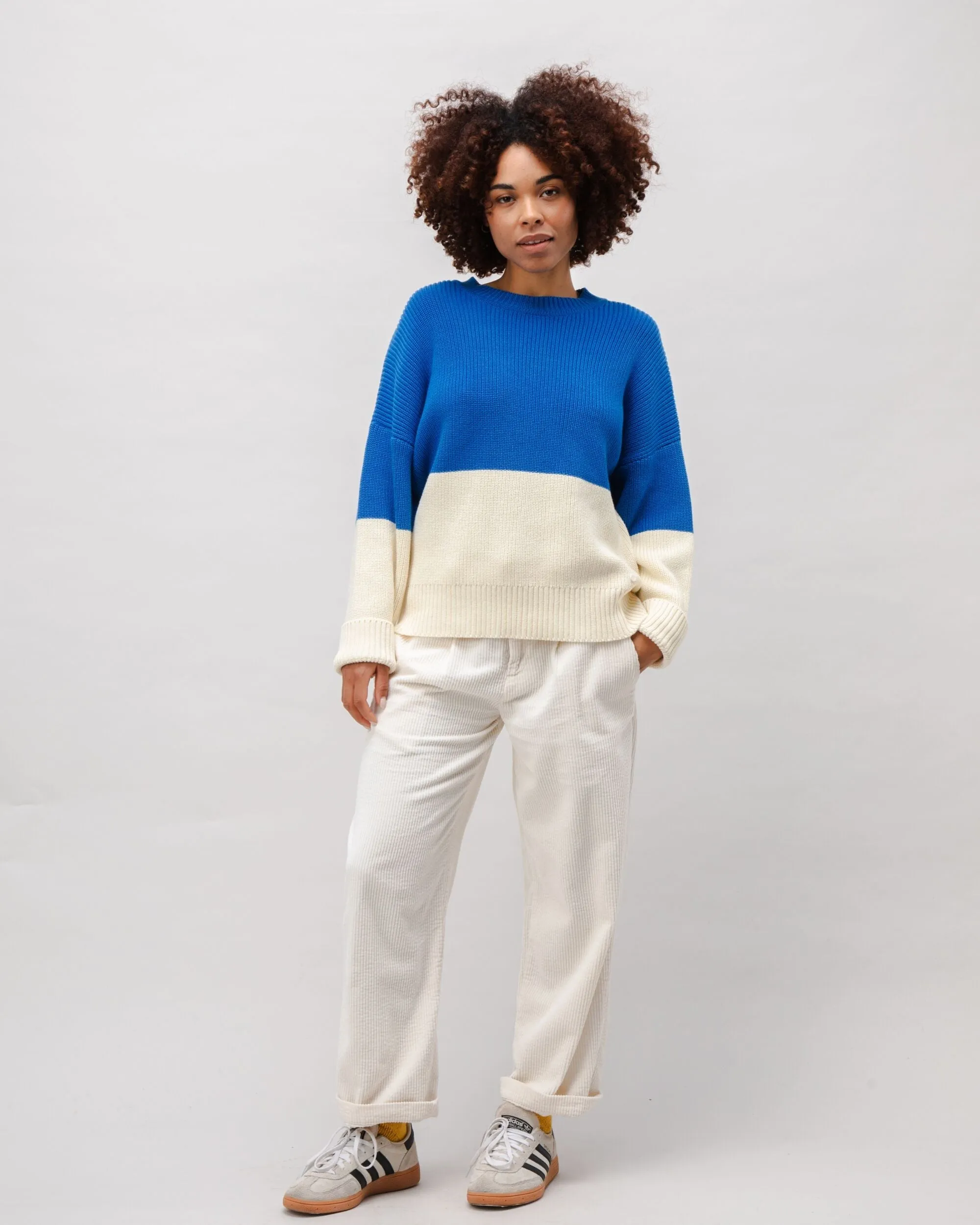 Bicolor Cotton Sweater Blue