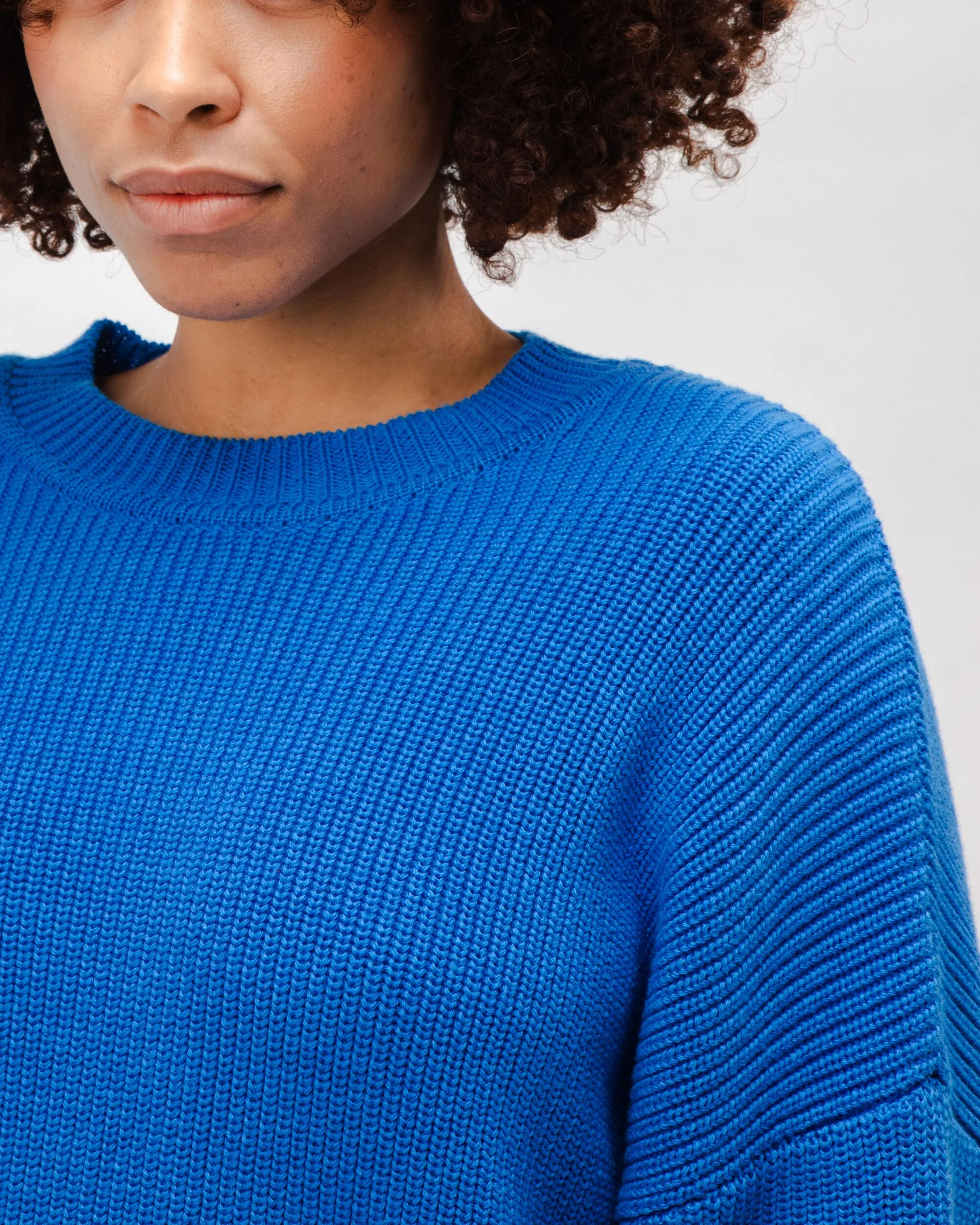 Bicolor Cotton Sweater Blue