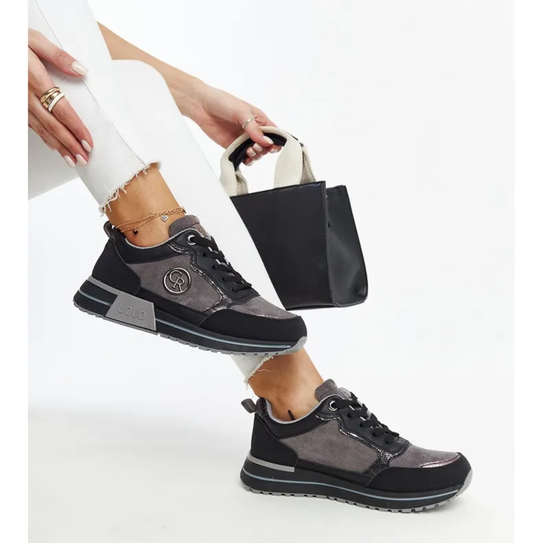 Black and gray platform sneakers by Sinika