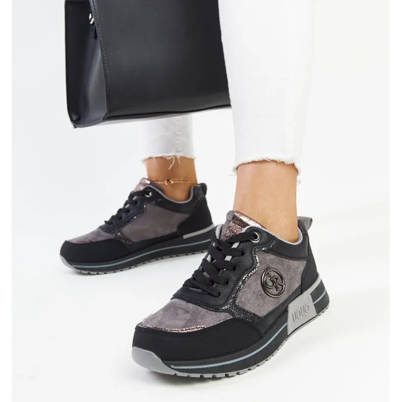 Black and gray platform sneakers by Sinika