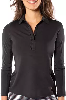 Black Long Sleeve Ruffle Polo