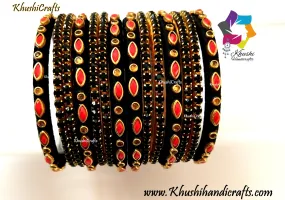 Black Silk thread Kundan Bangles