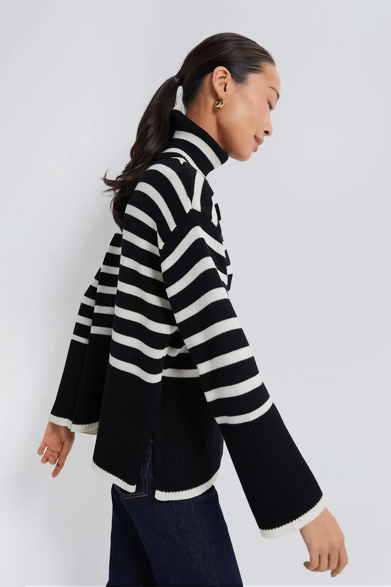 Black Striped Turtleneck Sweater