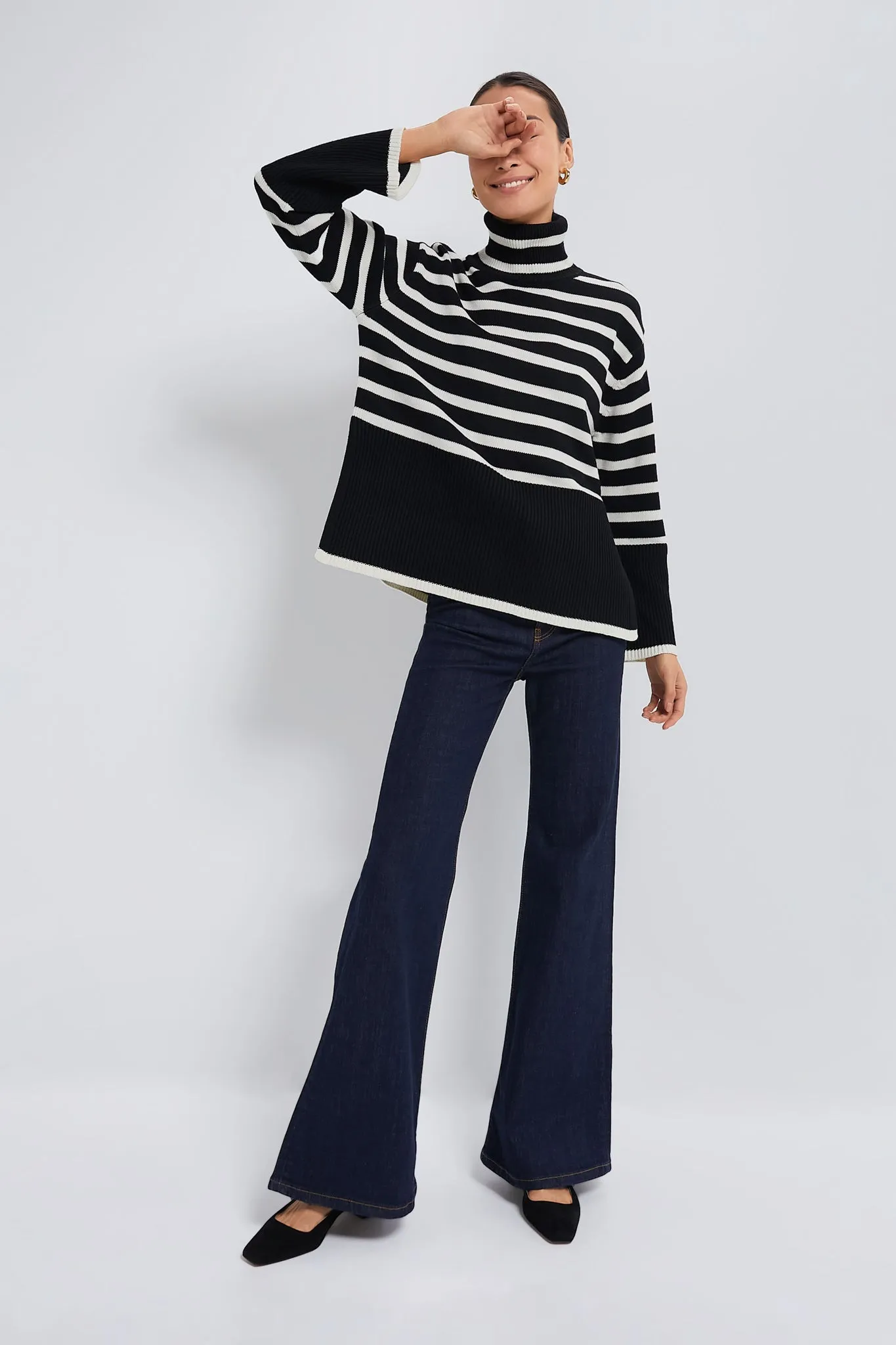 Black Striped Turtleneck Sweater