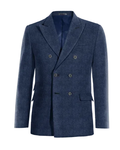  Blazer cruzada azul cobalto de tweed herringbone