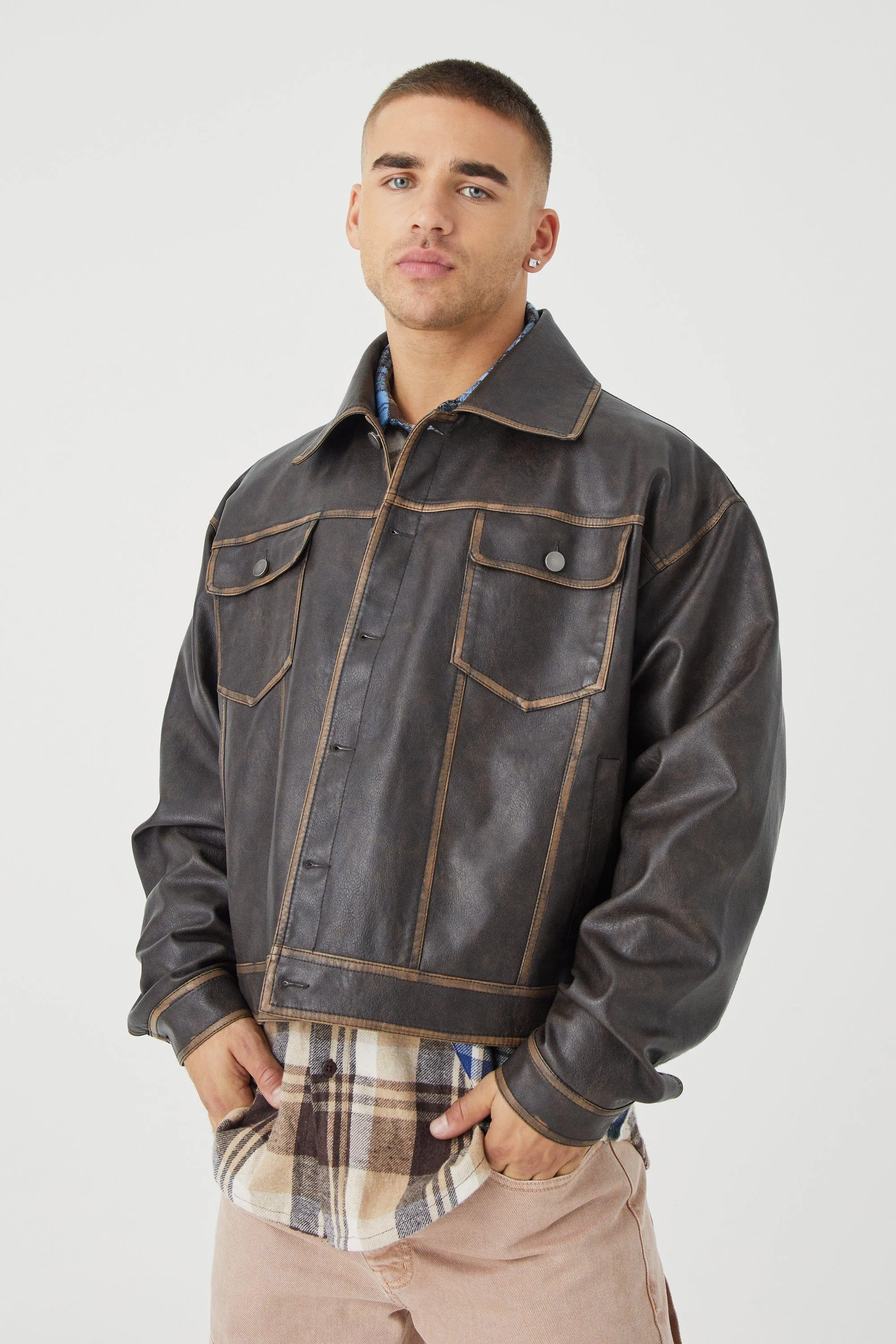 Boxy Washed Pu Trucker Jacket