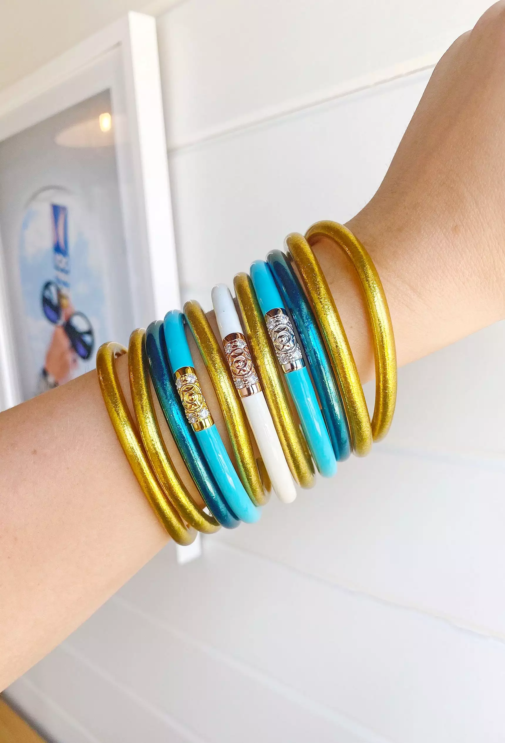 BUDHAGIRL Three Kings All Weather Bangles in Turquoise