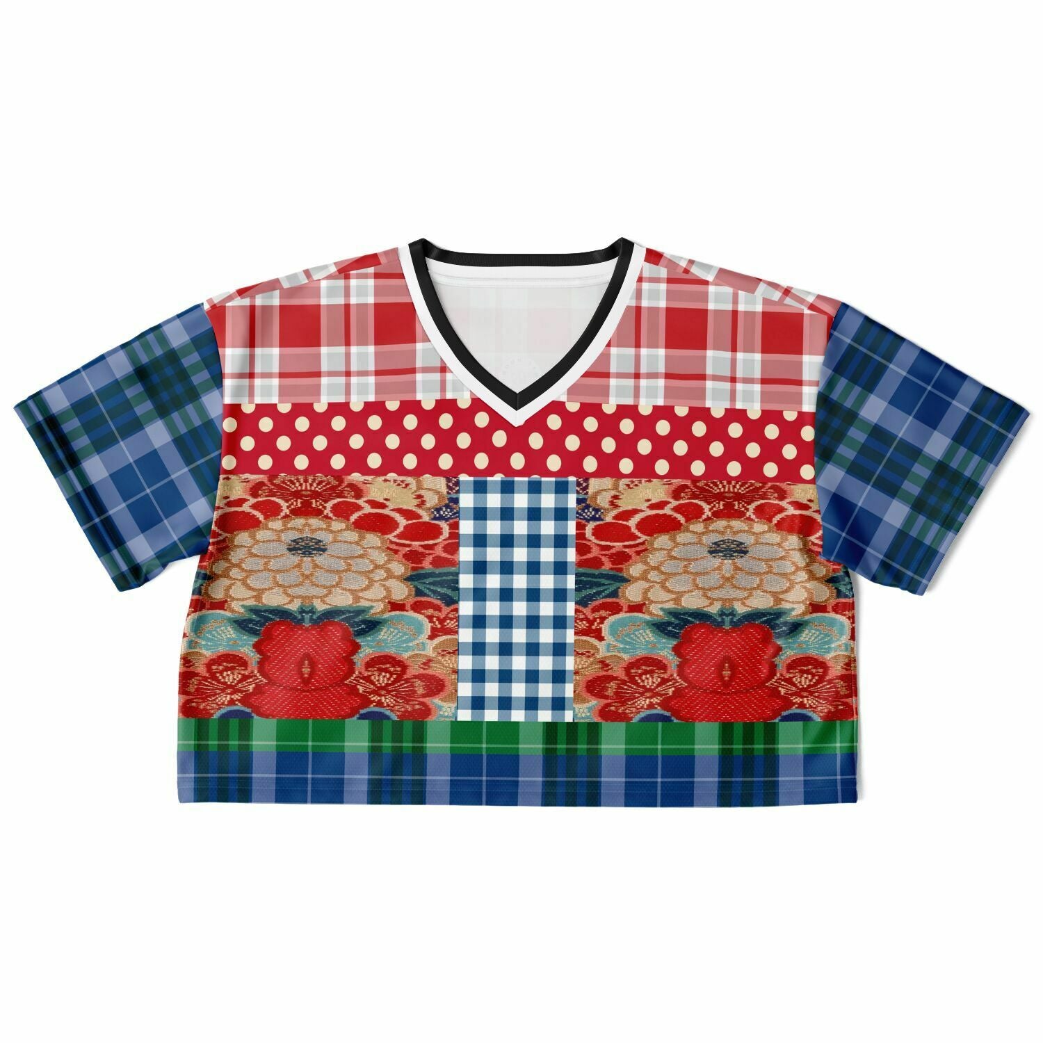 Busan Fleur Floral Plaid Patchwork Crop Jersey