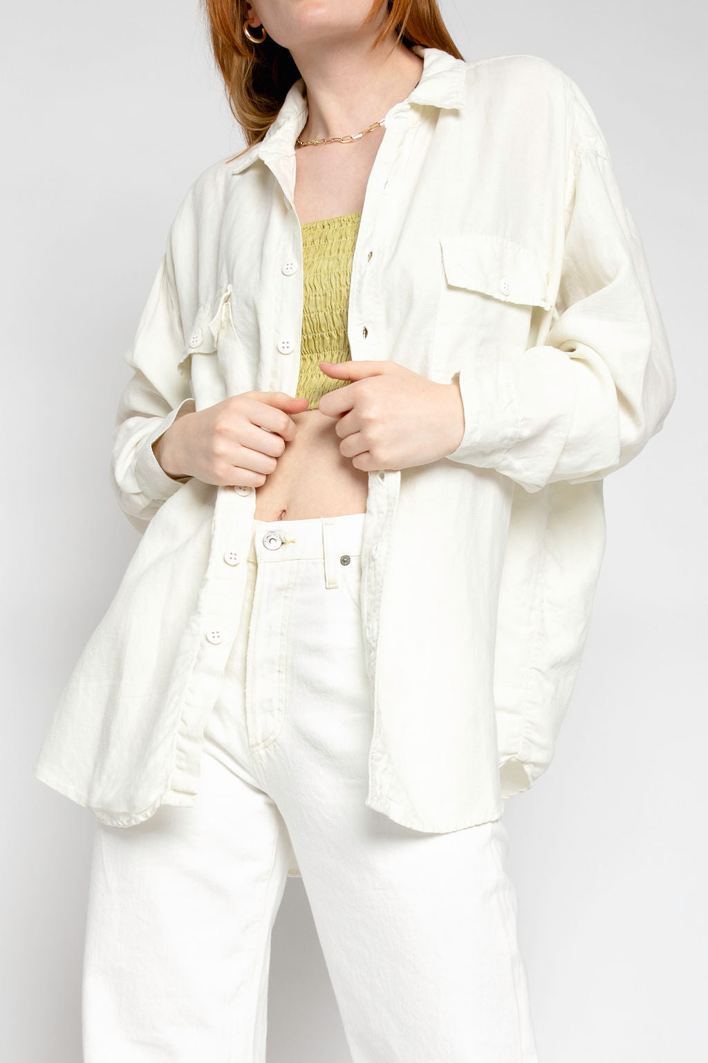 Busy Oversized Linen Shirt in Soft White