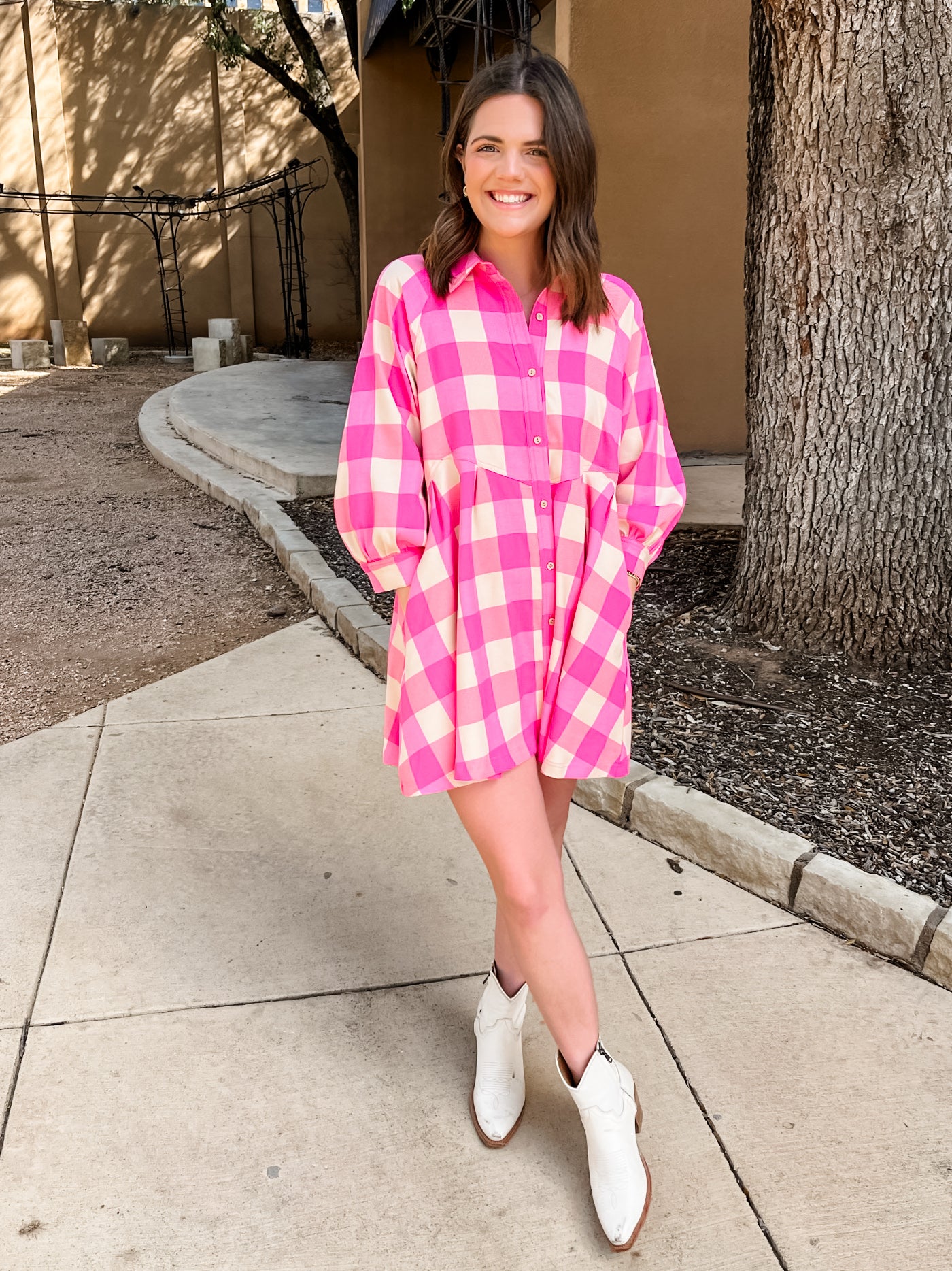 Button Down Collared Mini Dress- Pink