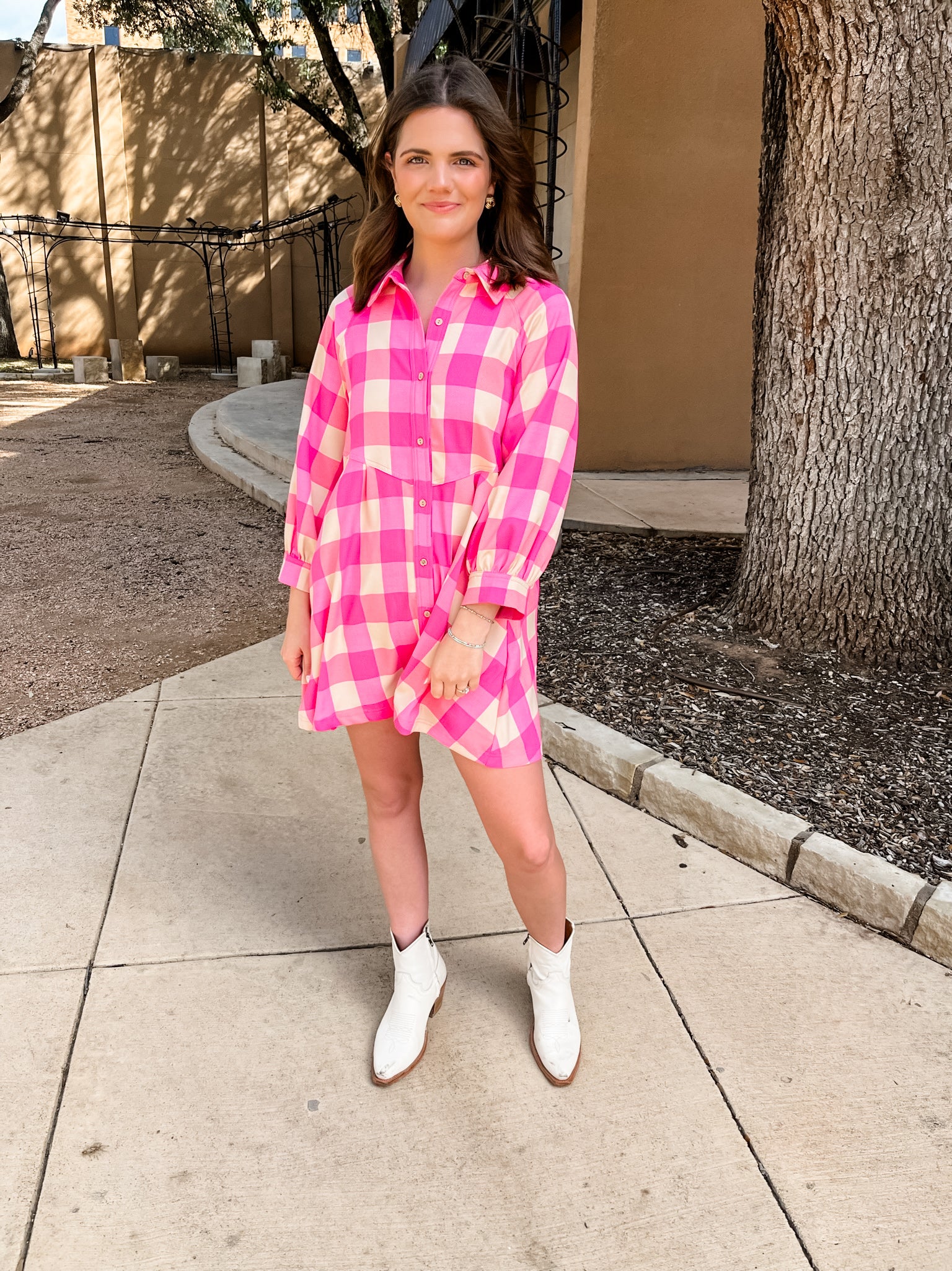 Button Down Collared Mini Dress- Pink