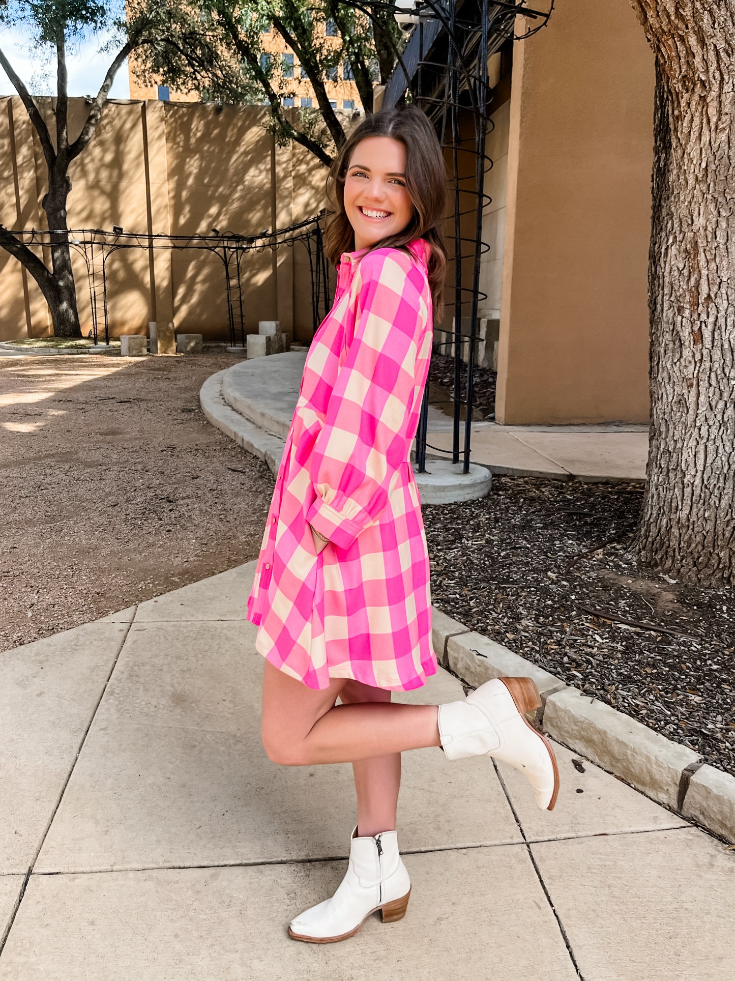 Button Down Collared Mini Dress- Pink