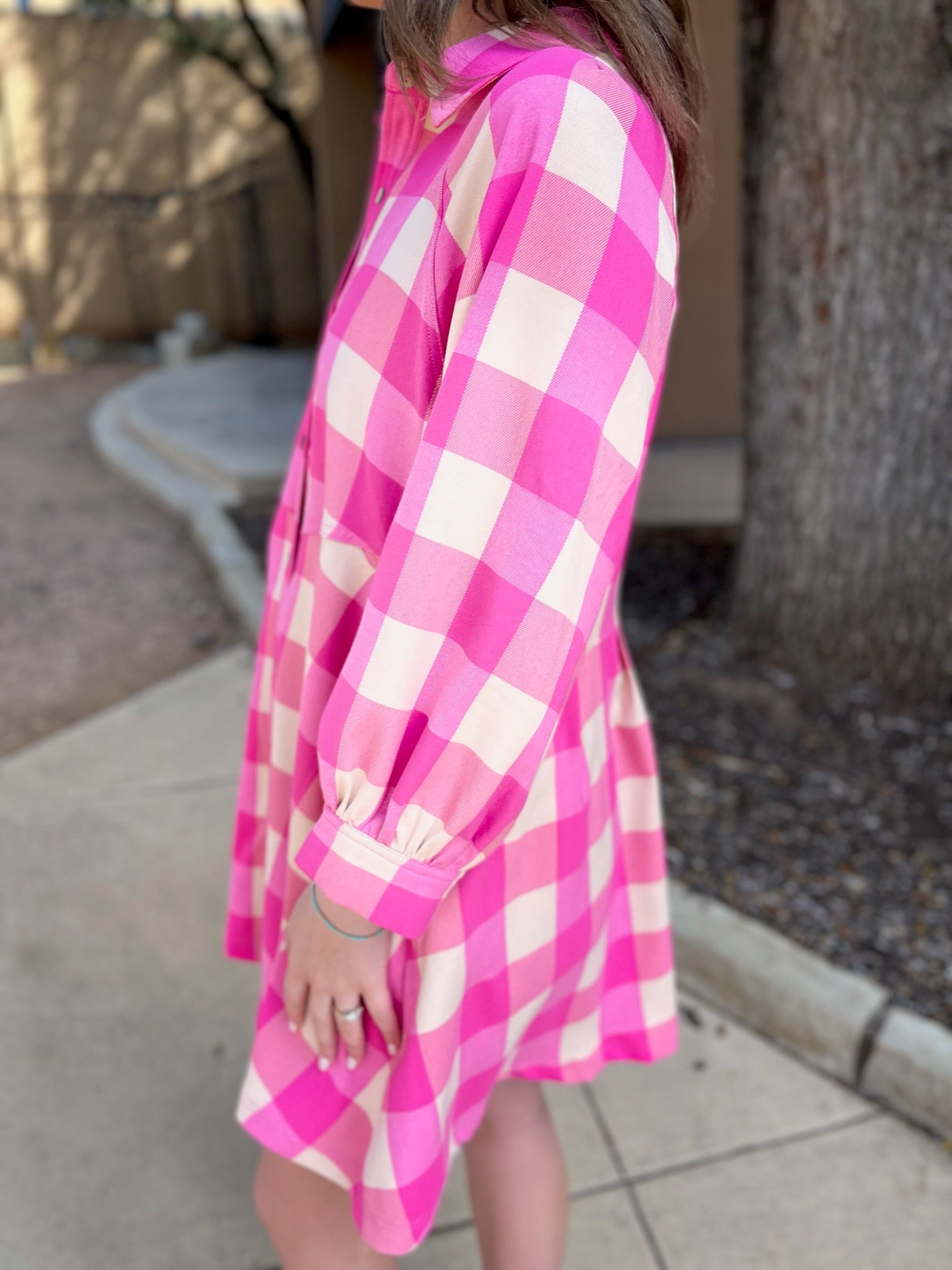 Button Down Collared Mini Dress- Pink