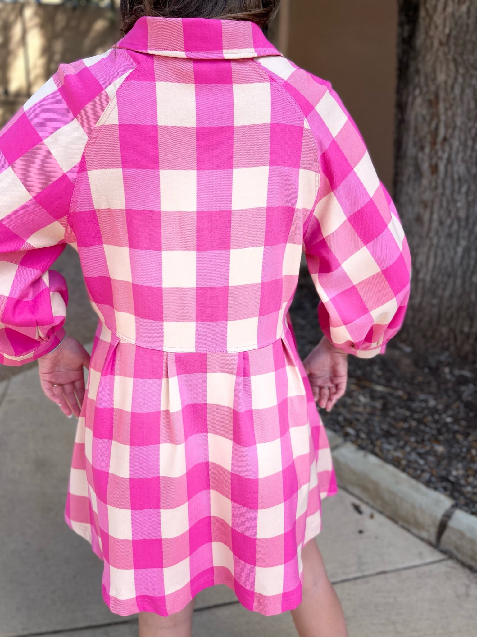 Button Down Collared Mini Dress- Pink