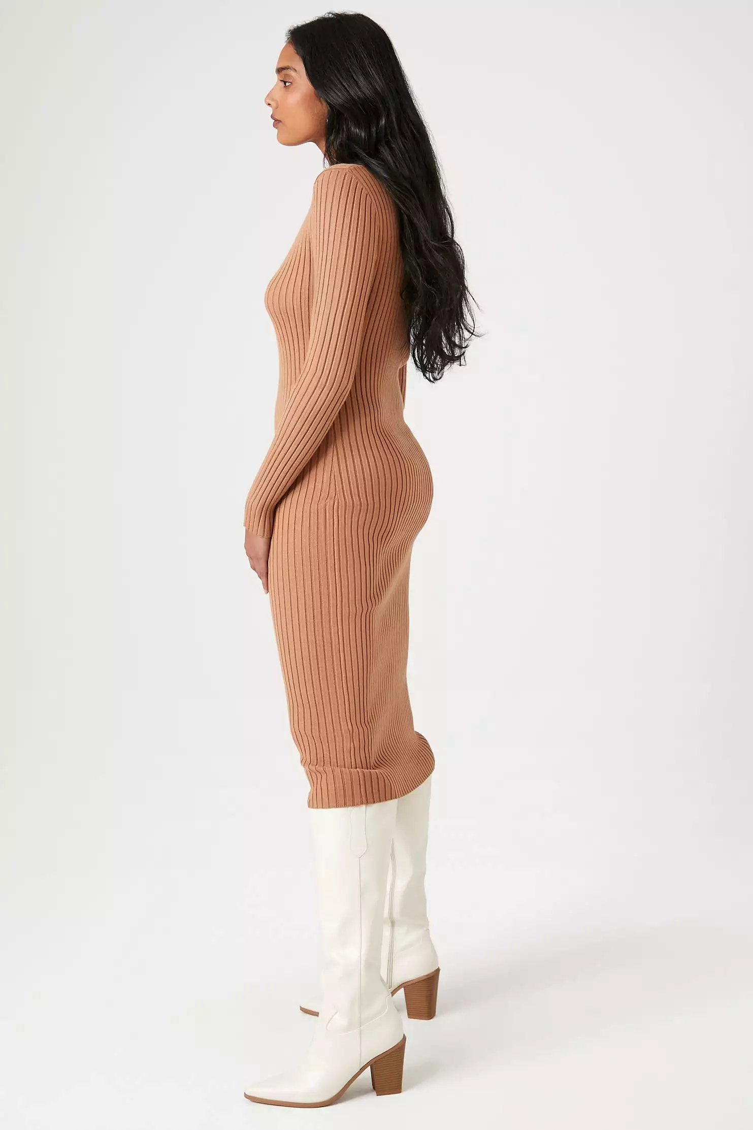 Button-Front Midi Sweater Dress