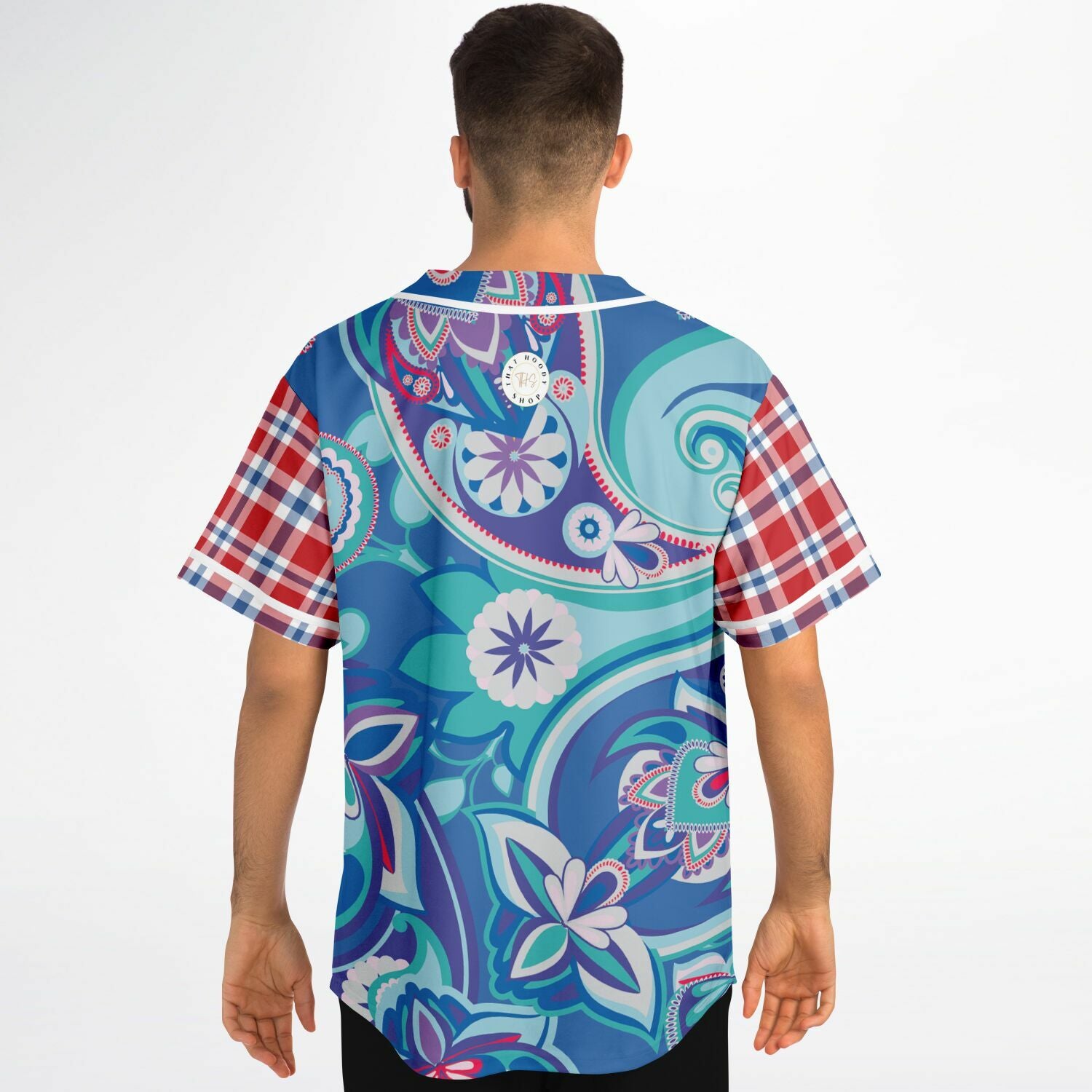 Cerulean Plaid Paisley Button Front Jersey