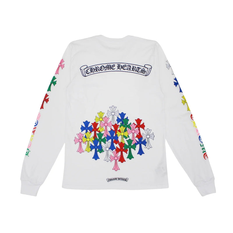 Chrome Hearts Multicolor Script Cross Long Sleeve Shirt White