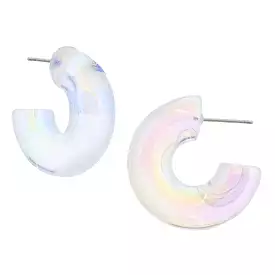 Chunky Iridescent Clear Resin Hoop Earrings