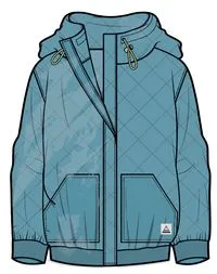 Clementine Recycled Quilted Popper Up Hoodie - Blue Pool