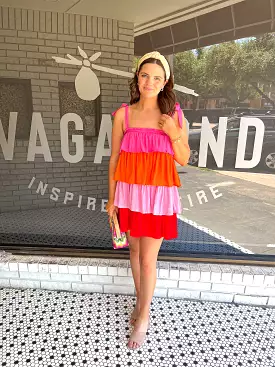 Color Block Dress - Barbie Pink