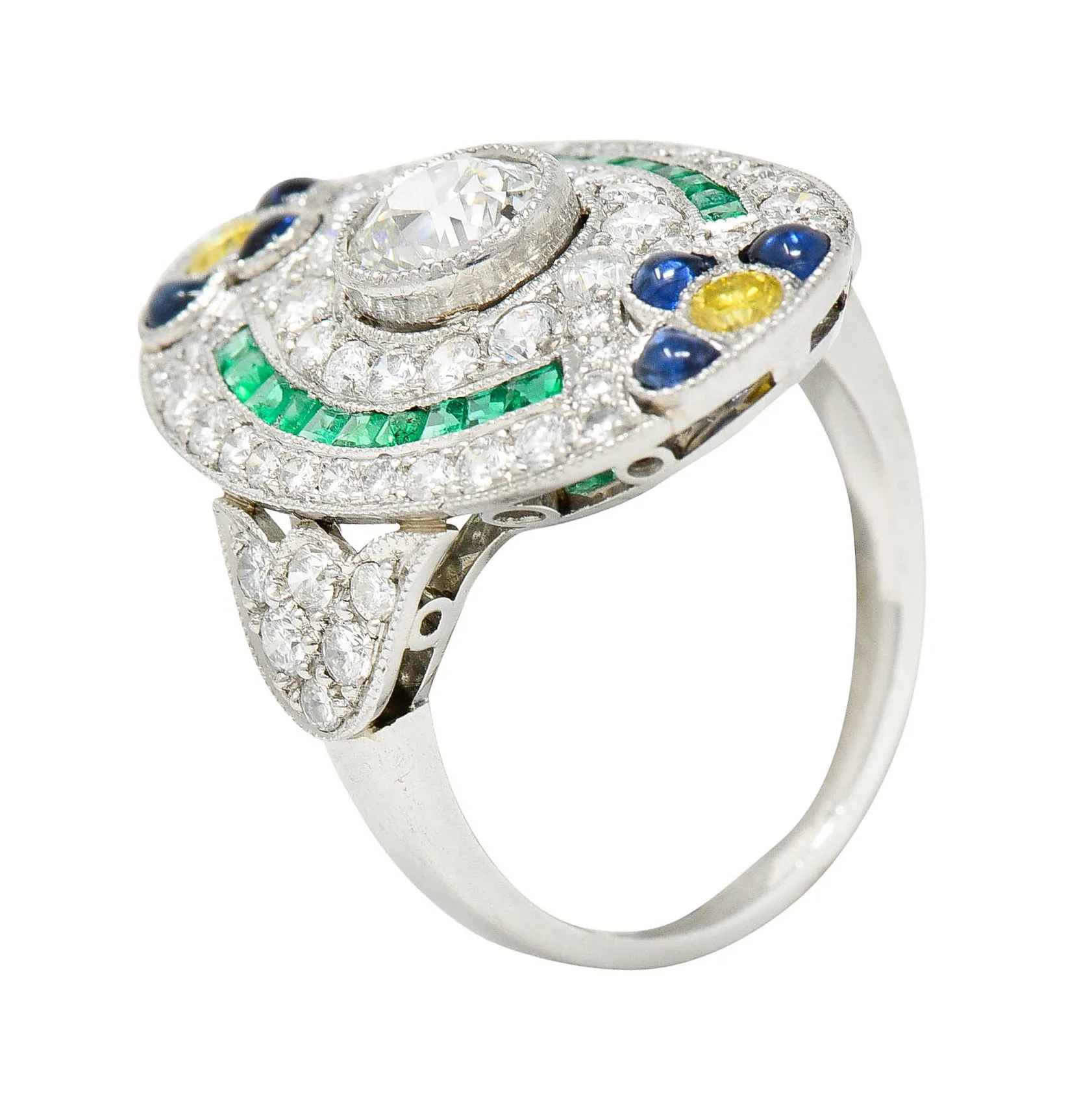 Contemporary 3.15 CTW Diamond & Fancy Diamond Emerald Sapphire Platinum Dinner Ring