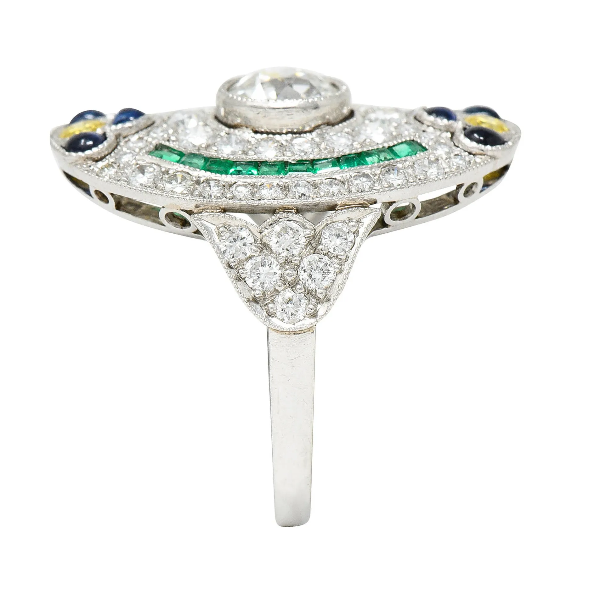 Contemporary 3.15 CTW Diamond & Fancy Diamond Emerald Sapphire Platinum Dinner Ring