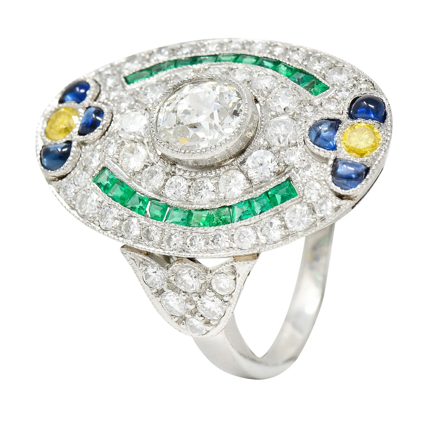 Contemporary 3.15 CTW Diamond & Fancy Diamond Emerald Sapphire Platinum Dinner Ring