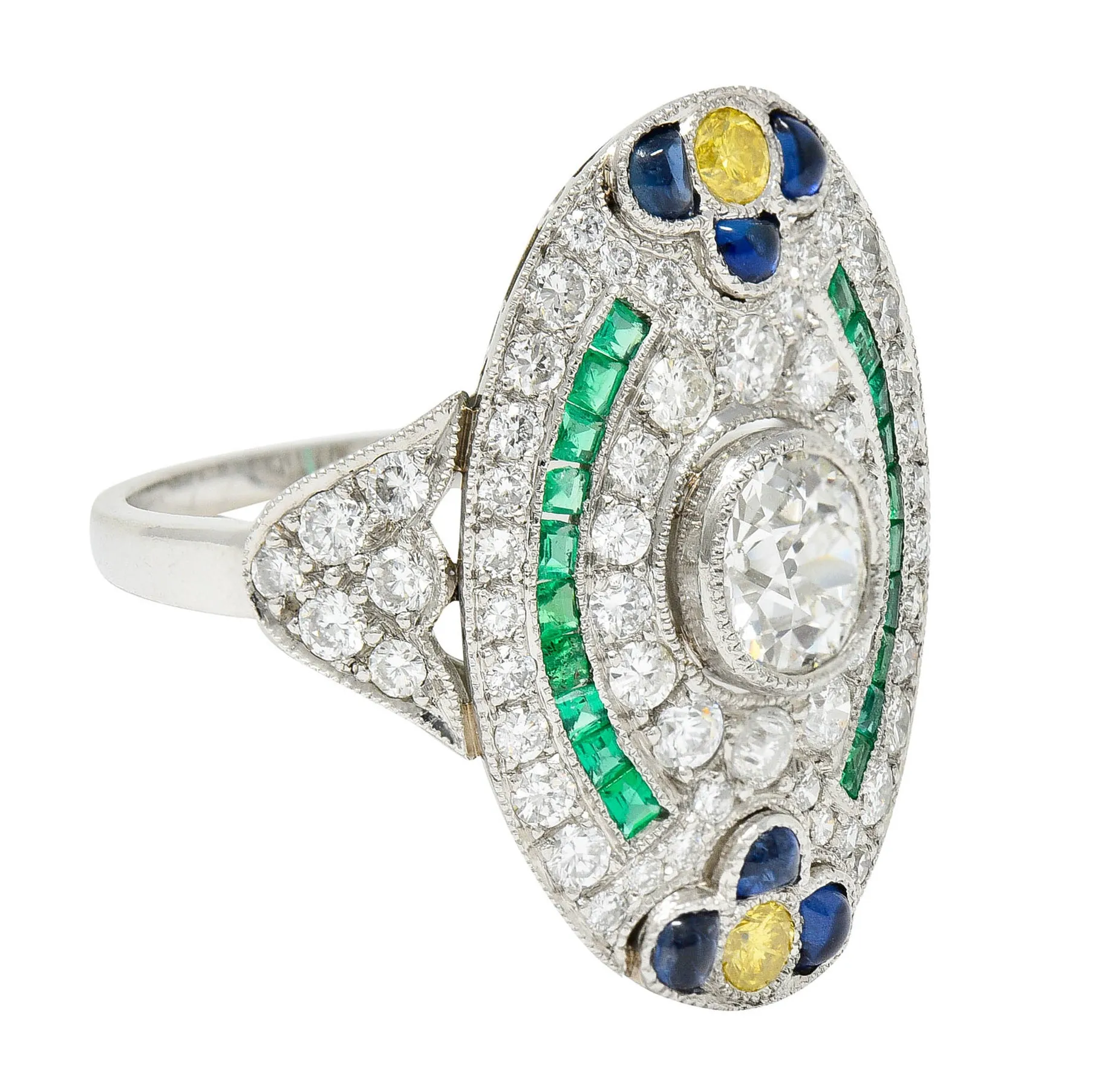 Contemporary 3.15 CTW Diamond & Fancy Diamond Emerald Sapphire Platinum Dinner Ring